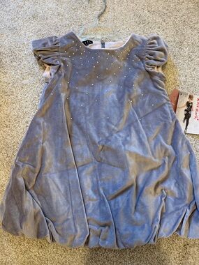 NWT Biscotti Kate Mack Silver Velvet Dress 24M Rhinestone Bubble Holiday Party